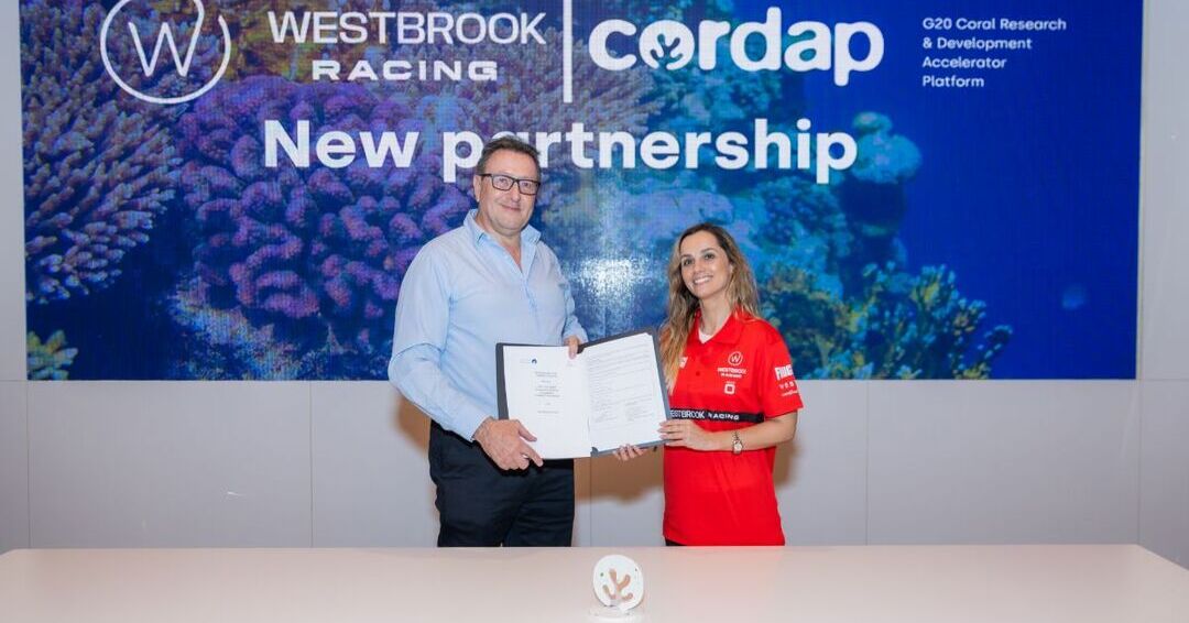20230512_115440 Carlos Duarte (Executive Director of G20 CORDAP) and Ana Agostinho (Sustainability Lead for Westbrook Racing)